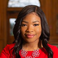 Sierra Salandy poses for photo in Browning lobby